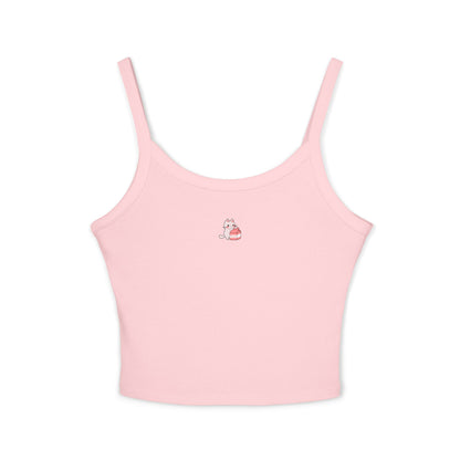Cute Pink Cat Crop — Women's Spaghetti Strap Tank Top