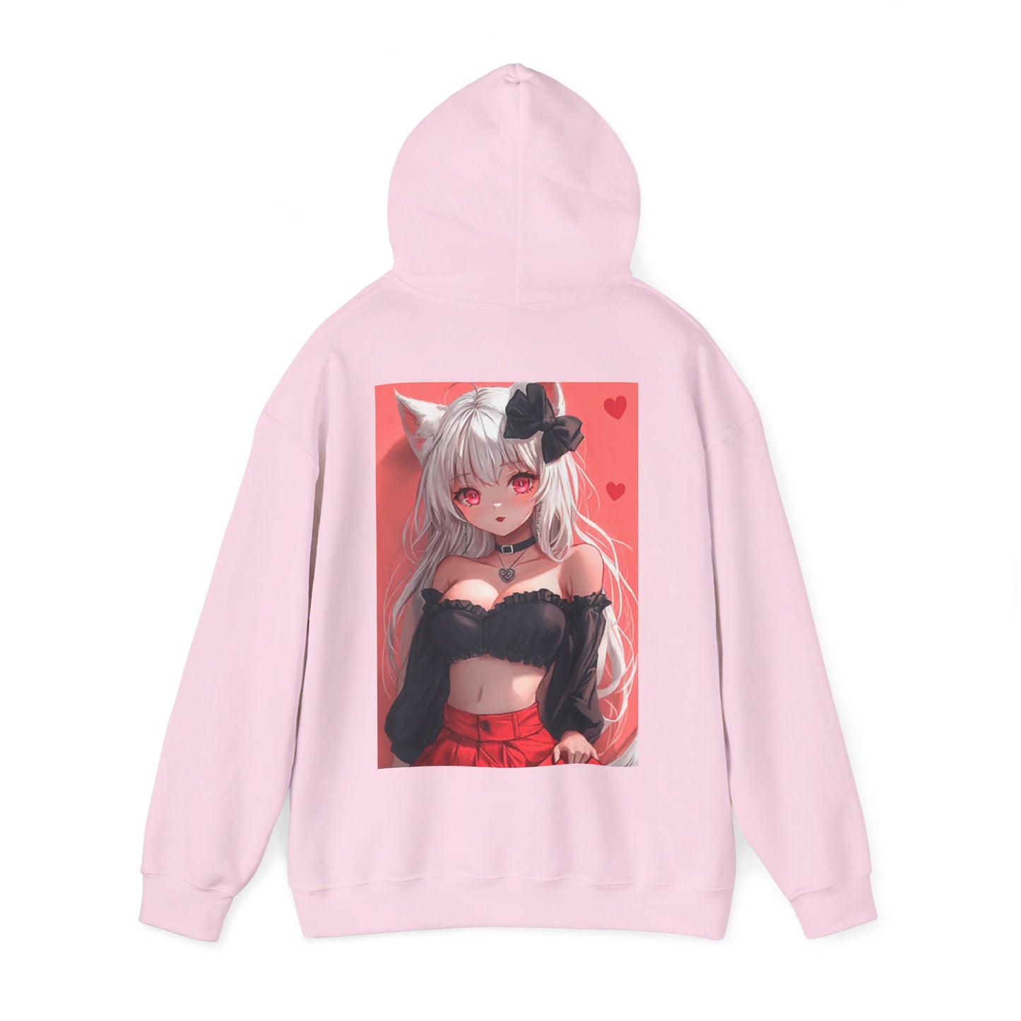 Anime Cat Girl Hoodie — Red Heart Kawaii Aesthetic Sweatshirt