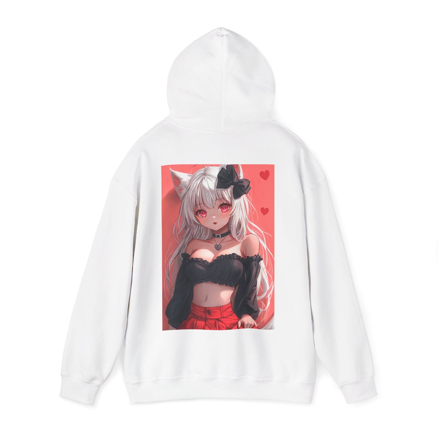 Anime Cat Girl Hoodie — Red Heart Kawaii Aesthetic Sweatshirt